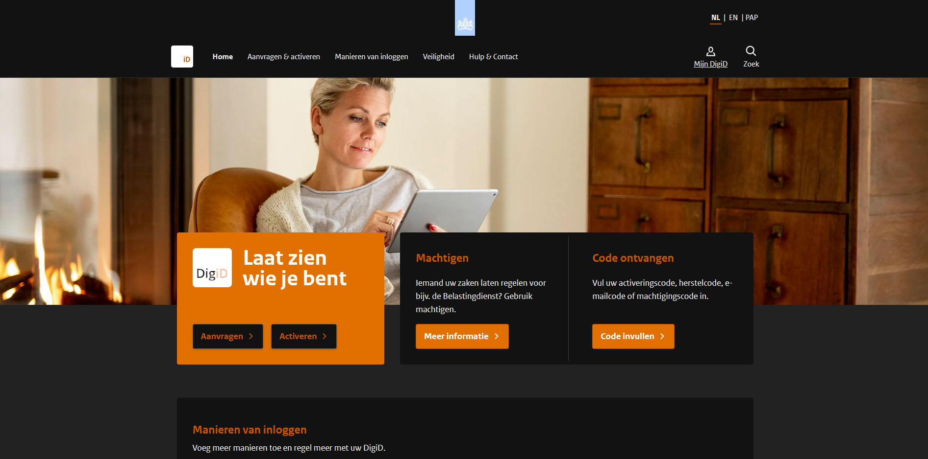 Strona logowania DigiD w Holandii umożliwiająca dostęp do usług urzędowych online