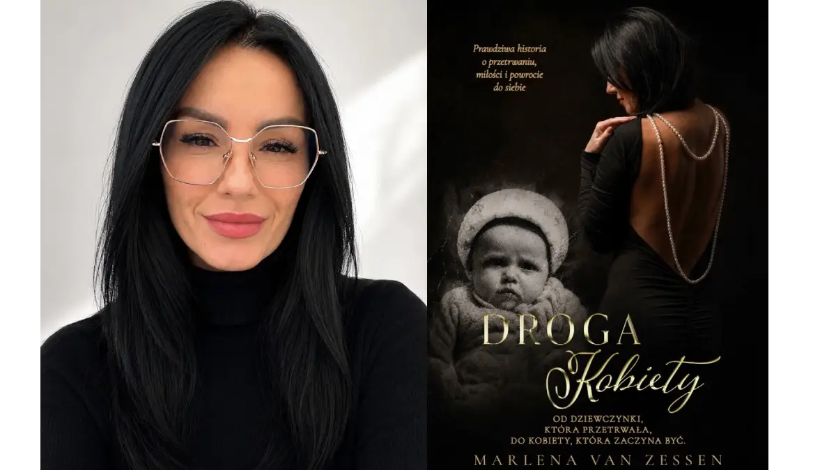 Marlena van Zessen obok okładki autobiograficznej książki „Droga kobiety”