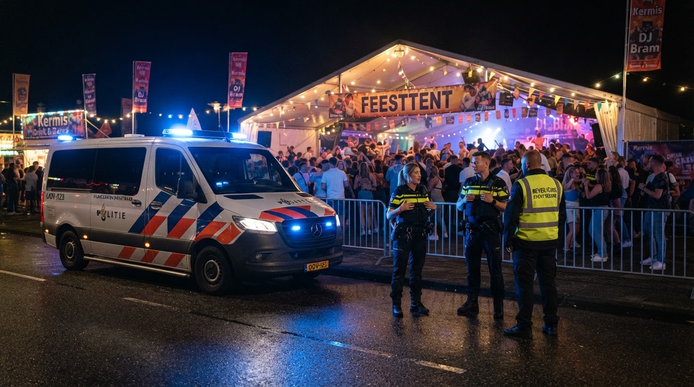 Policja przy nocnej imprezie plenerowej w Holandii – grafika ilustracyjna