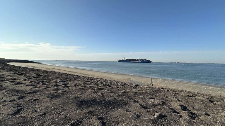 Statek handlowy na Westerschelde w Zeeland