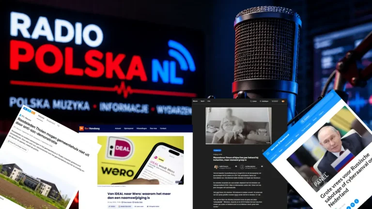 Przegląd tygodnia w holenderskich mediach – kolaż RadioPolskaNL z nagłówkami RTL Nieuws, EenVandaag, Nieuwsuur i Hart van Nederland