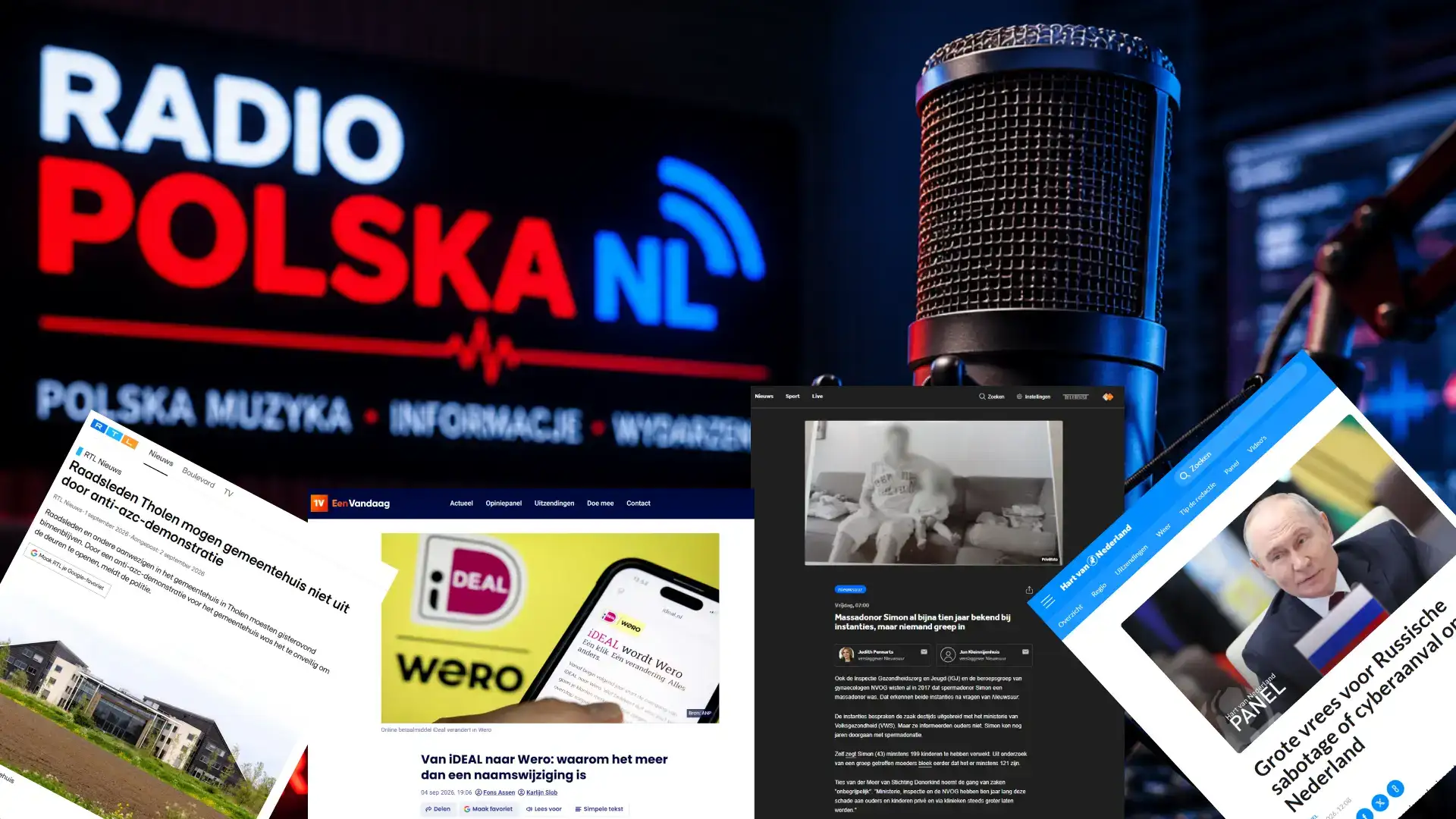 Przegląd tygodnia w holenderskich mediach – kolaż RadioPolskaNL z nagłówkami RTL Nieuws, EenVandaag, Nieuwsuur i Hart van Nederland