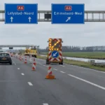 Autostrada A6 między Lelystad i Emmeloord podczas prac drogowych