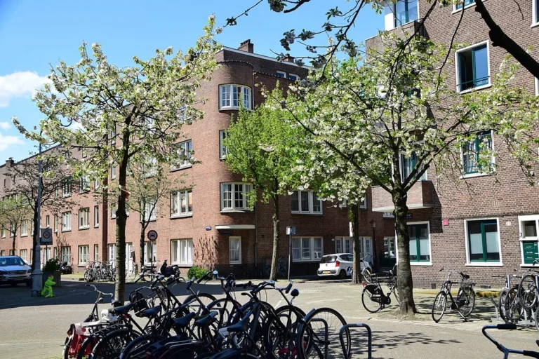 Zabudowa mieszkalna w dzielnicy Diamantbuurt w Amsterdam-Zuid, gdzie doszło do nocnej eksplozji.