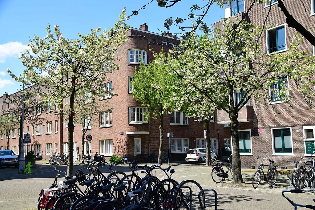Zabudowa mieszkalna w dzielnicy Diamantbuurt w Amsterdam-Zuid, gdzie doszło do nocnej eksplozji.