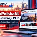 Grafika RadioPolskaNL informująca o zakończeniu aktualizacji PHP i prawidłowym działaniu portalu oraz radia internetowego