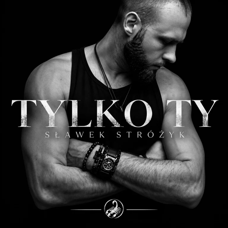 Okładka singla „Tylko Ty” Sławka Stróżyka z czarno-białym portretem artysty