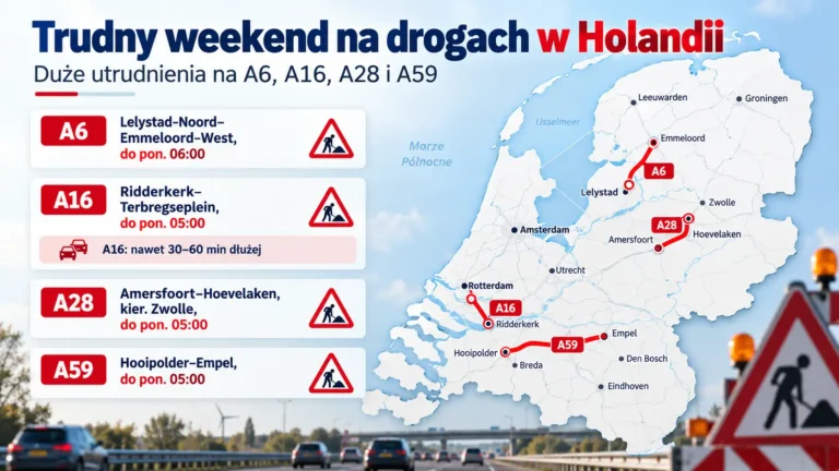 Trudny weekend na drogach w Holandii. Zamknięte odcinki kilku głównych autostrad
